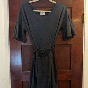 Small Midnight Bohemian Folk Peasant Dress in Jersey Hemp Cotton Blend